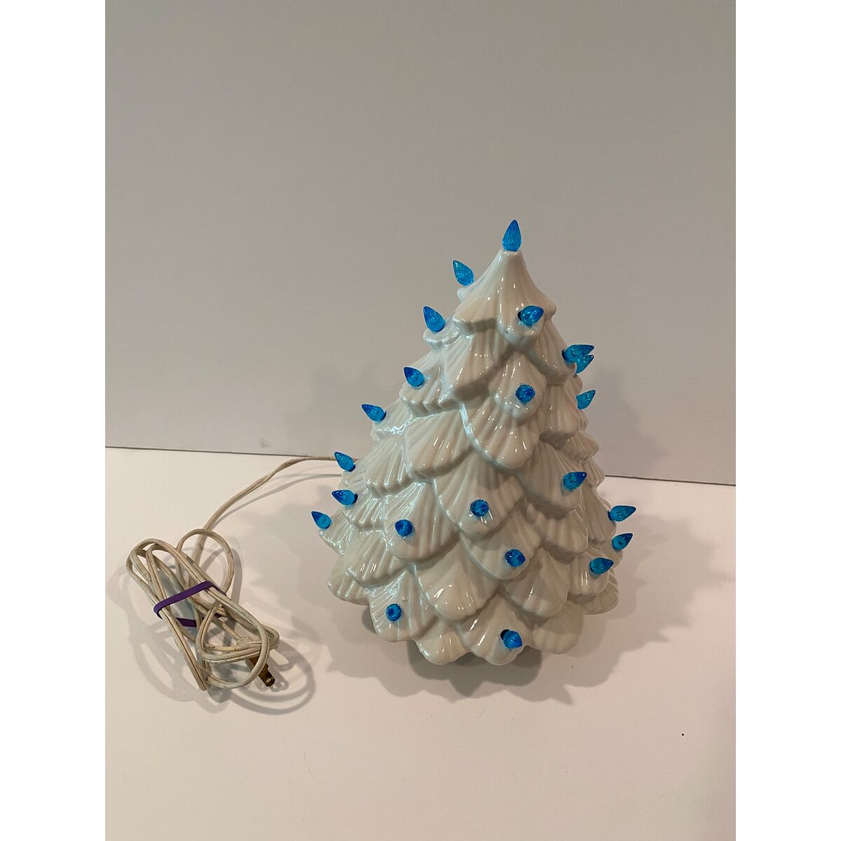 White Ceramic Tree w/ Blue Lights